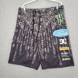 Monster Energy X‎ Fox Racing Men Swimwear 36 Black Geometric Board Shorts Logo